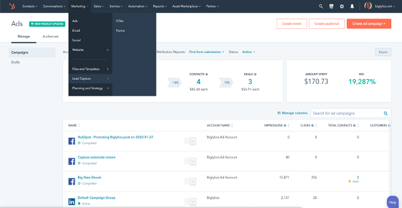 HubSpot dashboard
